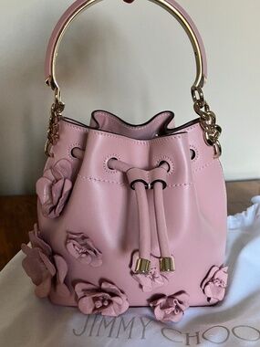 Pink Leather Bon Bon Jimmy Choo Bucket Bag